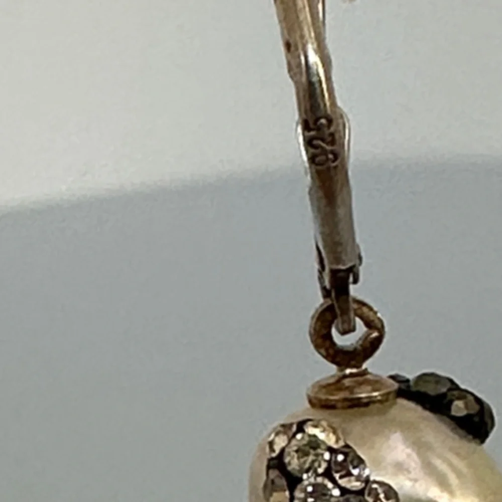 925 sterling silver real Pearl and Crystal Drop Earrings